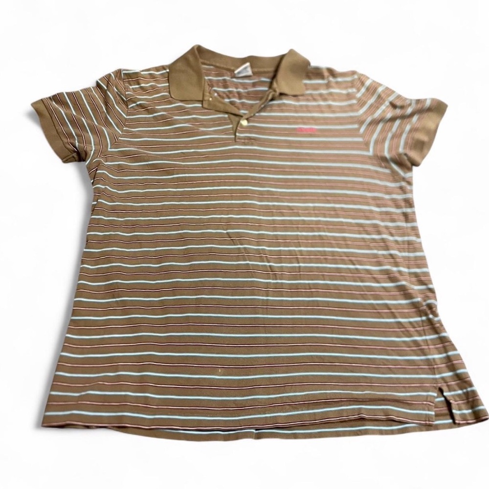 Men’s Vintage Hollister Brown & Blue Striped Polo Shirt Size XXL
